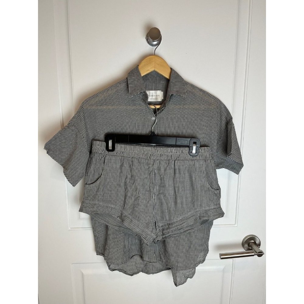 Maison Du Soir Short Sleeve Sleepwear Set Shorts Striped Gray Pyjamas Small S M